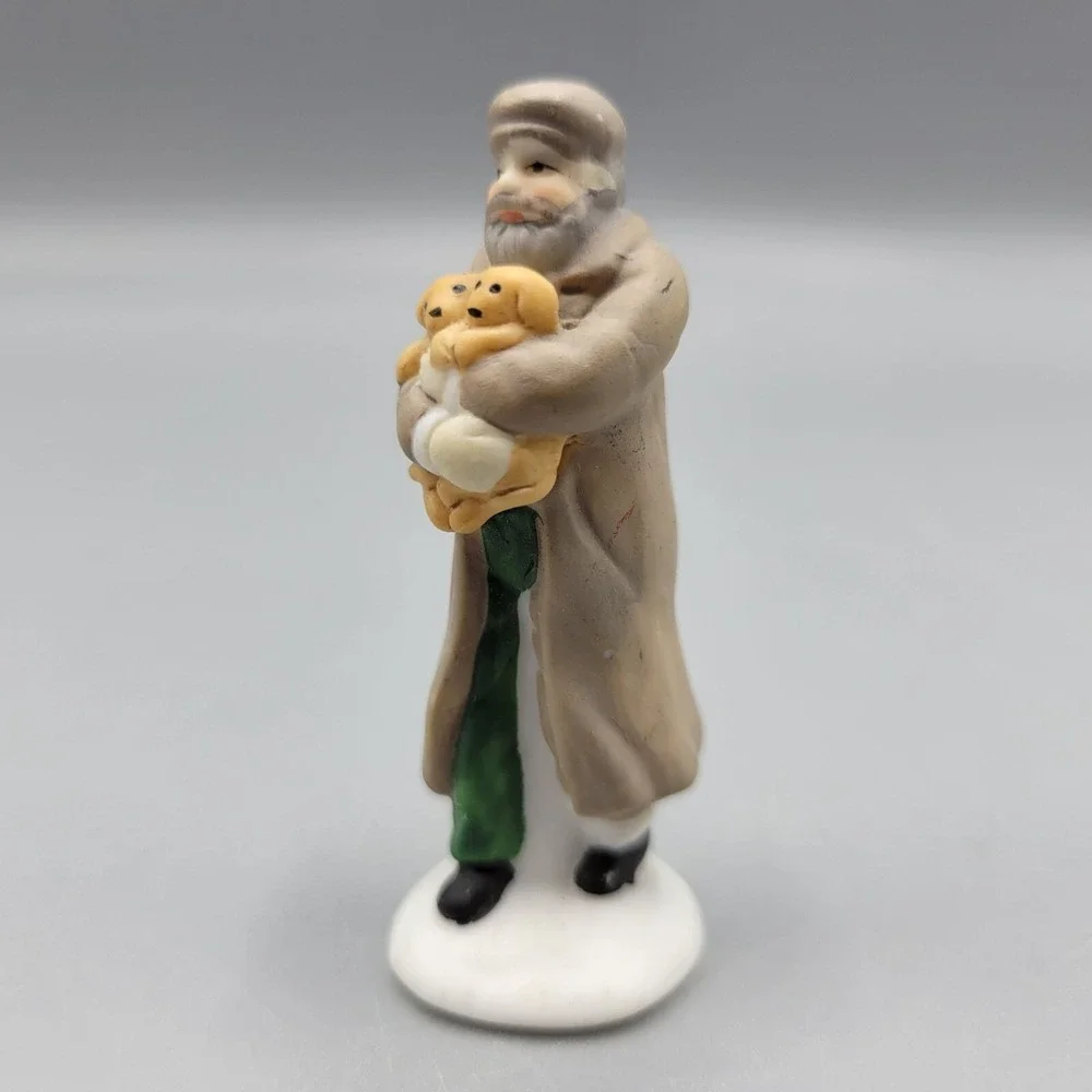 Vintage O'Well Porcelain Figurine Man Holding Puppies Home Shelf Decor